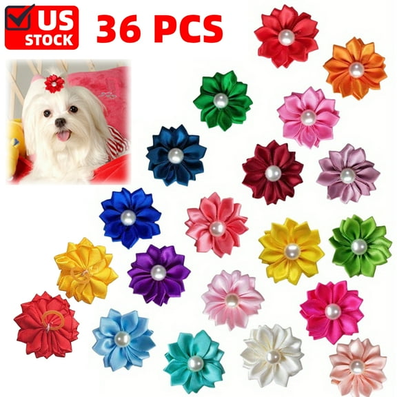 18pairs Flower Small Dogs Hair Bows with French Barrette for Puppy Yorkie Dog Hair Accessories, Cat Puppy Party Birthday Grooming Hair Accessories with Rubber Bands