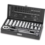 CHANNELLOCK 3/8-inch SAE Drive Socket Set, Includes Standard and Deep-Well Sizes, 6-Point Sockets, Durable Steel Case, 18 pieces 38181