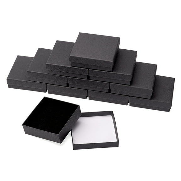 18pc Cardboard Gift Boxes with Black Sponge inside Square Black 9x9x2.9cm