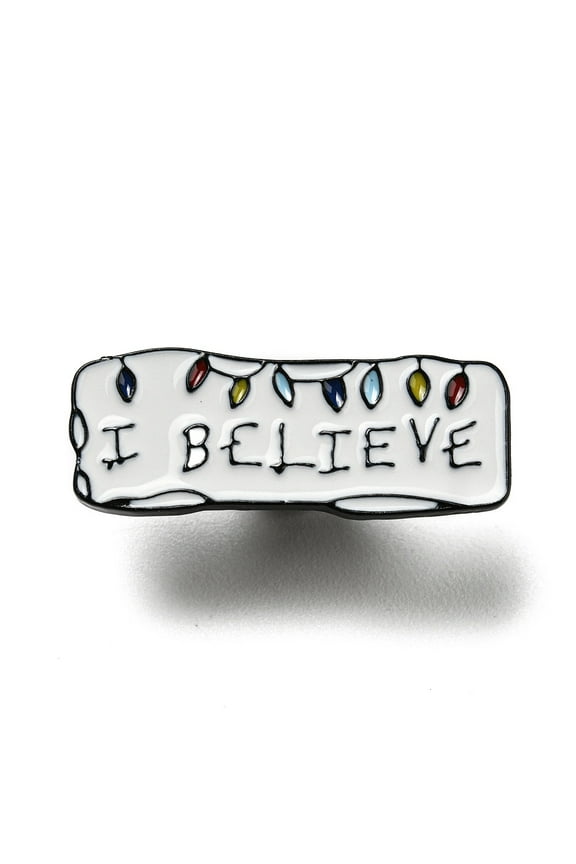 18pc Enamel Pins Electrophoresis Black Plated Alloy Brooch Word I Believe 12.5x32x1.5mm