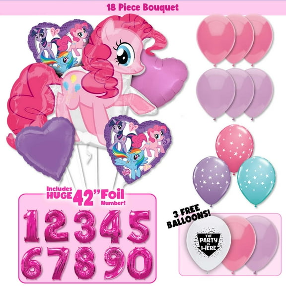 18pc My Little Pony - Pinkie Pie Deluxe Balloon Bouquet - Party Birthday Decoration Supplies - with 42" Pink Number 4