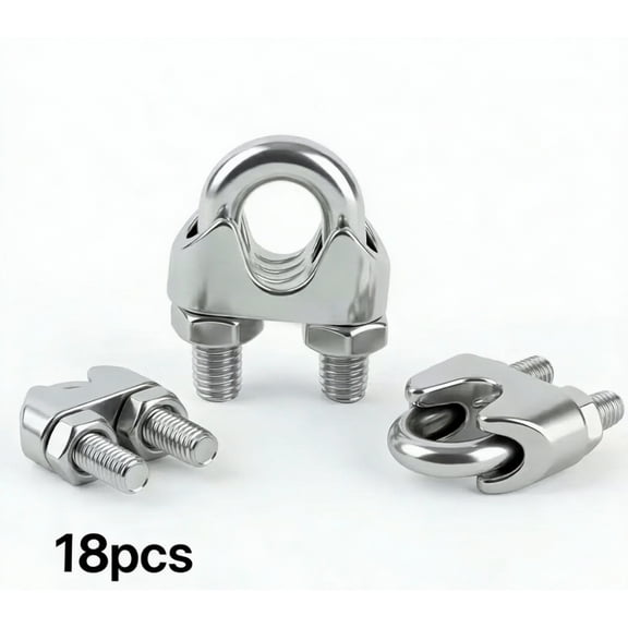 18pcs 1/8" M3 Wire Rope Clamps, Cable Clamps, Galvanized U-Bolt Saddle Fasteners for Securing Tent Ropes, Wire Ropes, Cables, and Clotheslines