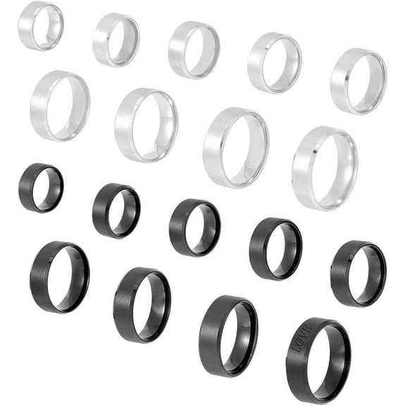18pcs 2 Colors 9 Sizes Stainless Steel Laser Inscription Plain Blank Finger Ring Metal Hypoallergenic Wedding Ring Classical Plain Ring for Jewelry Making Gift for DIY