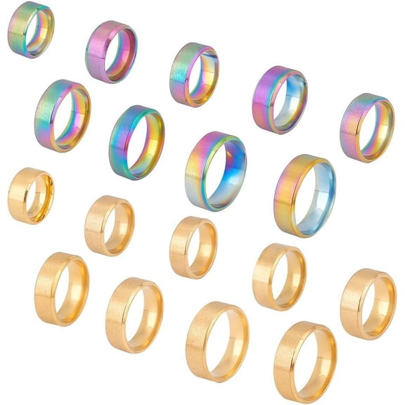 18pcs 2 Colors Laser Inscription Wide Band Finger Rings 8 Sizes Stainless Steel Plain Band Rings Simple Rings Wedding Ring Classical Plain Ring for Jewelry Making GiftMixed Color