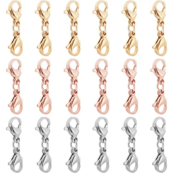 18pcs 3 Colors Lobster Claw Clasps Stainless Steel Clasps Fastener Hook End Chain Clasp