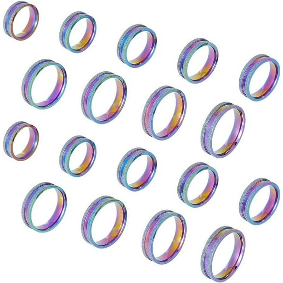 18pcs 9 Sizes Rainbow Frosting Blank Ring Narrow Shiny Grooved Finger Rings Stainless Steel Round Blank Core Ring Jewelry Making Gift