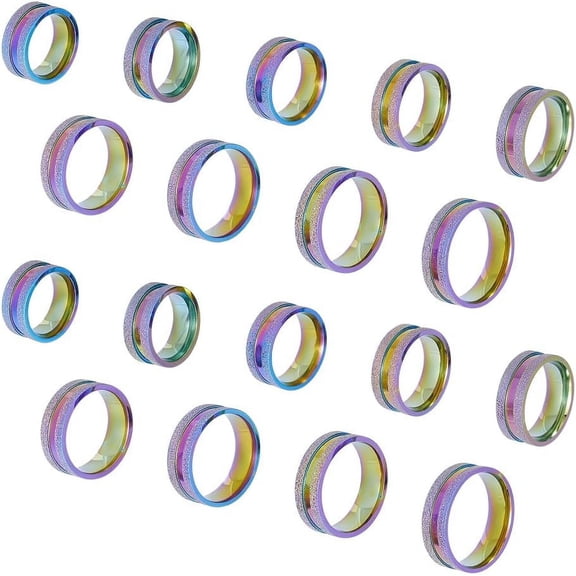 18pcs 9 Sizes Rainbow Frosting Grooved Finger Rings Narrow Grooved Shiny Blank Ring Stainless Steel Round Blank Core Ring for DIY Inlay Handmade Ring Jewelry Making Gift