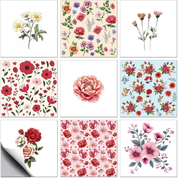 18pcs 9 styles PVC Wall Stickers Wall Decoration Flower 150x150x0.3mm 2pcs/style