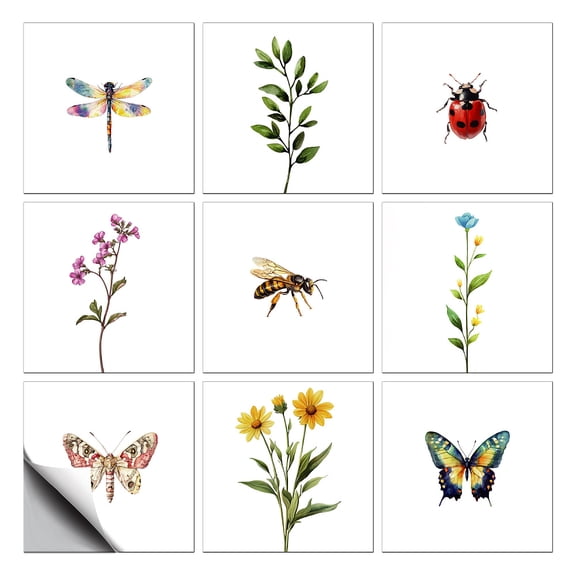 18pcs 9 styles PVC Wall Stickers Wall Decoration Insects 150x150x0.3mm 2pcs/style