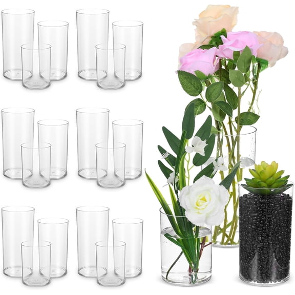18pcs Acrylic Cylinder Flower Vase,Unbreakable Hurricane Tall Plastic Vases,3 Size Vases for Living Room,Desk, Wedding Centerpieces Flower Bouquet Decor(4''/6''/8'')