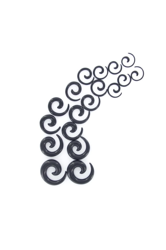 18pcs Acrylic Stretcher Spiral Taper Ear Expander 9 Sizes Gauge - Black