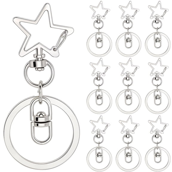 18pcs Alloy Swivel Keychain Clasps Star Platinum 66mm