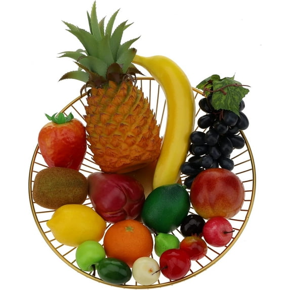 18pcs Artificial Fruits Decoration Set Fake Pineapple Grape Banana Strawberry Kiwi Lime Lemon Nectarine Faux Simulation Mini Olive Orange Pear Apple Pomegranate