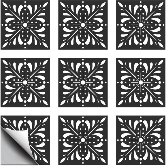 18pcs Black and White Geometric Flowers Tile Stickers Waterproof Tile Stickers Self Adhesive Peel and Stick for Kitchen Bathroom Bedroom Wall Floor Decoration Geometric 6X 6inch Colorful
