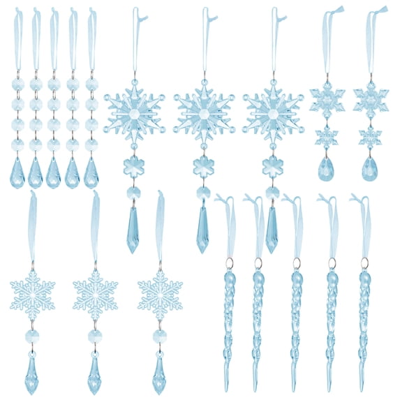 18pcs Christmas Tree Decoration Ornaments - Hanging Acrylic Christmas Snowflake Icicle Drop Ornaments for Xmas Tree Winter New Year Party Supplies Blue