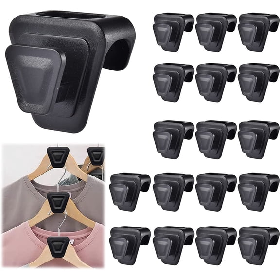 18pcs Clothes Storage Hooks, Space Saving Hanger Hooks, Hanger Extension Clips, Triple Closet Space Hanger Connectors for Closet Organization (Black Trapezoid)