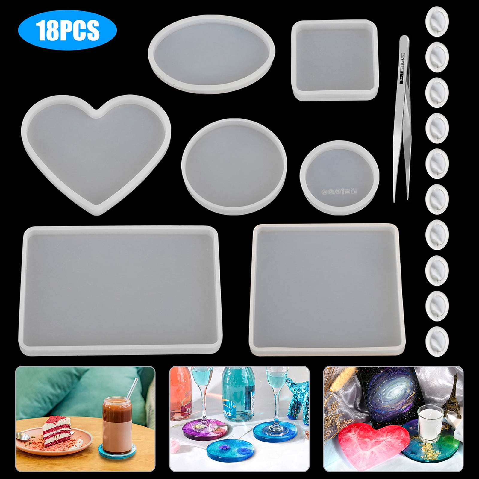 LET'S RESIN Coaster Mold Kit With 10pcs Square and Round Coaster Molds Set,  Coaster Holder Molds for Resin Casting,cups Mats,home Decoration 