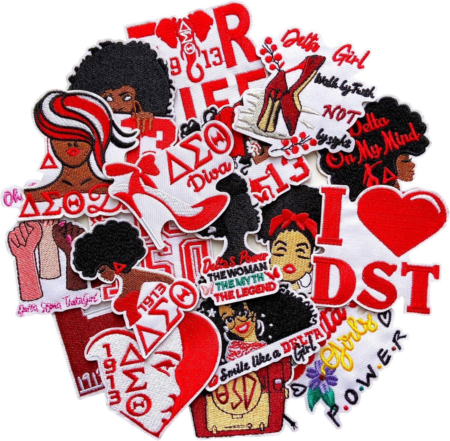 18pcs Delta Sigma Sorority Theta Iron on Patches Paraphernalia, Cute Embroidered Trucker Hat Patch Sew on Repair Applique for Bags Jackets Clothes