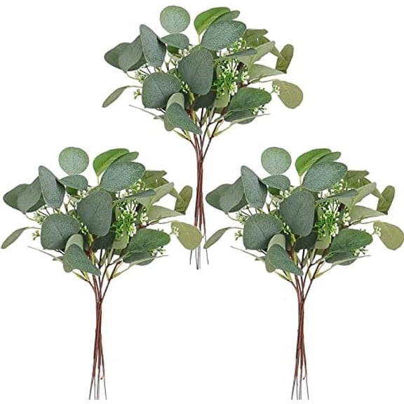 18pcs Eucalyptus Stems Bulk Faux Silver Dollar Eucalyptus Leaves Plant Branches Artificial Greenery Stems for Flower Arrangements Home Decor Indoor