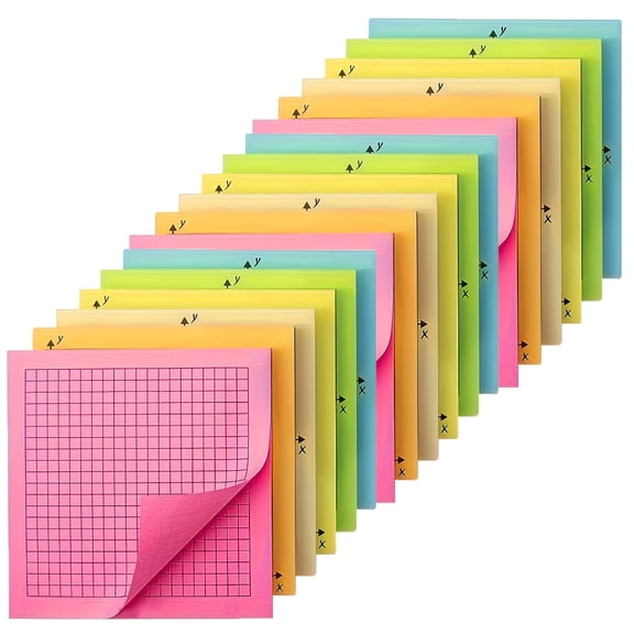 18pcs Graph Paper Sticky Notes, 18 Pads 3x3 Inch Bright Colors, Math Graph Paper Graphing Grid Notepad Mini Graph Paper