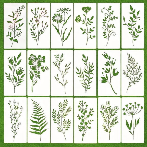 18pcs Grass Pattern Stencil Set for Art & Craft, DIY Painting, Fabric, Wood, and Paper Projects, Versatile and Easy to Use