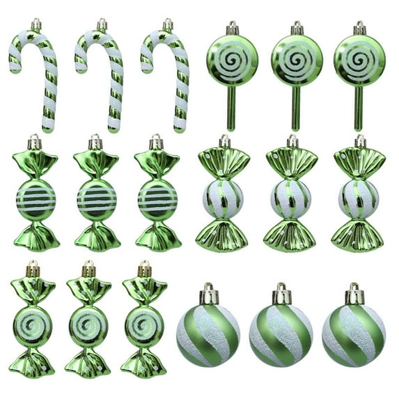18pcs Green Candy Christmas Ornaments - Shatterproof Hanging Decor for Xmas Tree, Holiday Party & Home, Festive Candy-Shaped Tree Accents