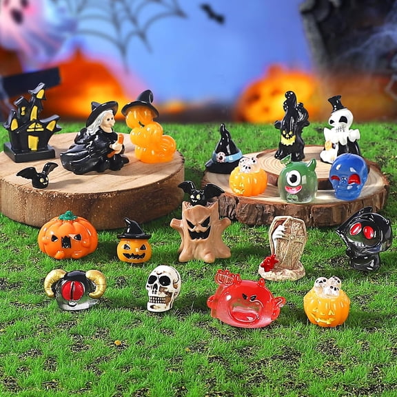 18pcs Halloween Mini Resin Figures Tiny Resin Animals Pumpkin Ornaments for Halloween Theme Miniature Garden Decorations Fairytale Garden Accessories Plant Pot Craft Decorations