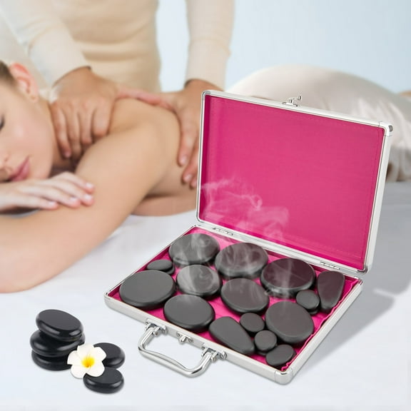 18pcs Hot Stones for Massage Massage Set with Warmer Massaging Rocks Portable Heating Box for Spa Warming Therapy Massage