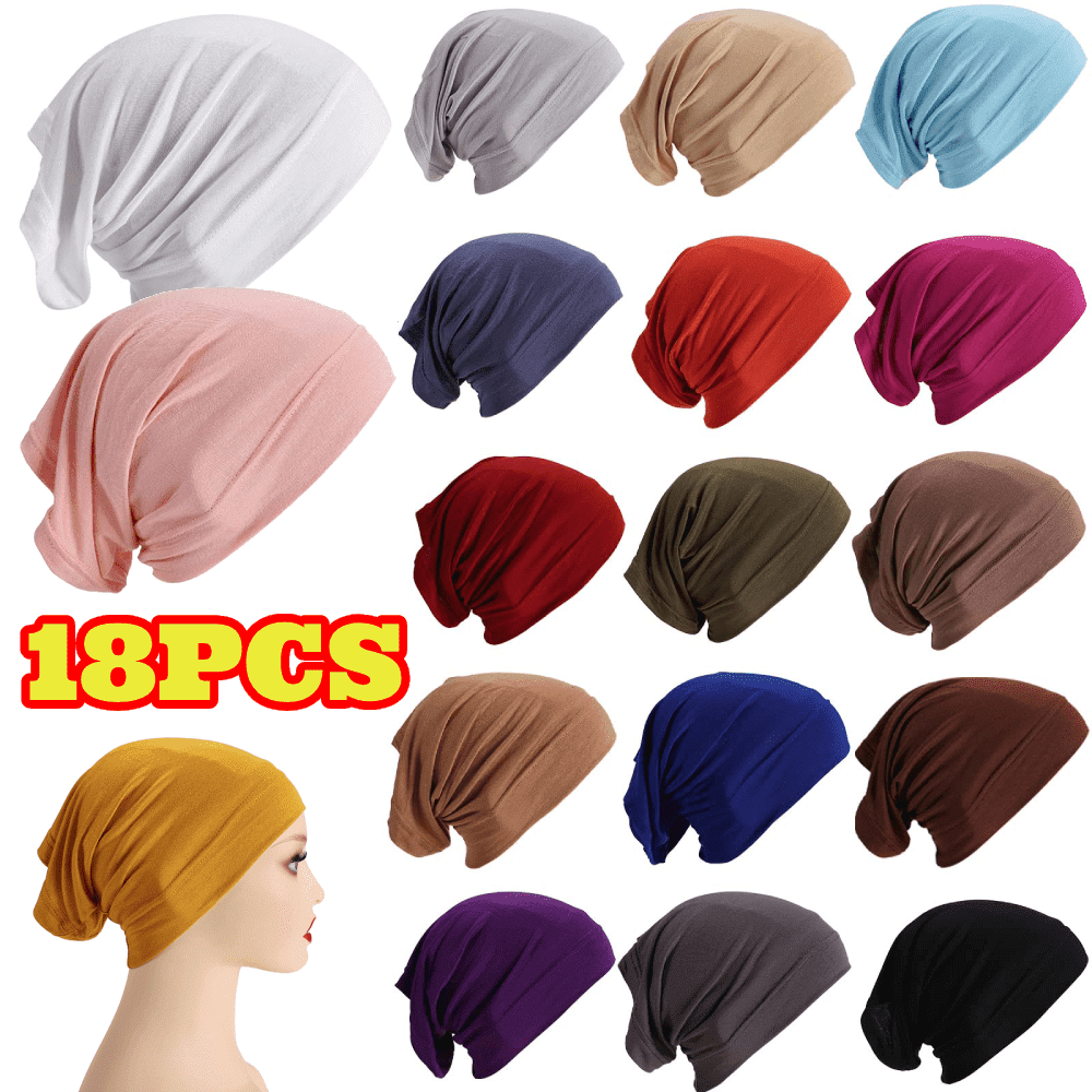 18pcs Inner Hijab Cap for Women, Islam Muslim Turban Under Scarf Undercap Soft Jersey Bonnet Tube Cap