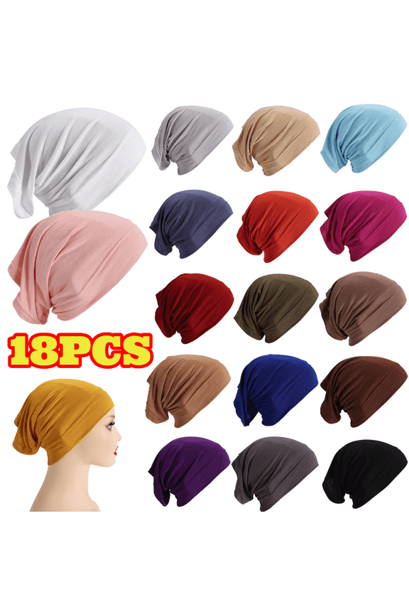 18pcs Inner Hijab Cap for Women, Islam Muslim Turban Under Scarf Undercap Soft Jersey Bonnet Tube Cap