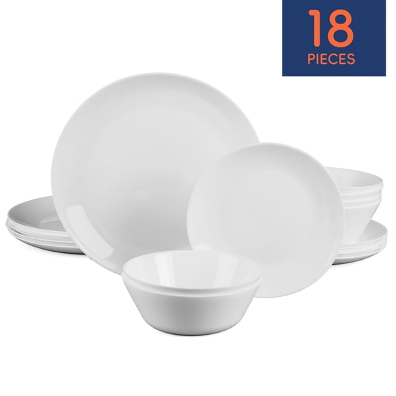 18pcs Lightweight Opal Glass Dinnerware Set for 6, Plates And Bowls Set - Durable, Dishwasher Safe, Microwave Safe, Chip And Scratch Resistant, Black/White