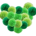 18pcs Lucky Green Party Decoration Sets, Paper Pom Poms of 12in, 10in