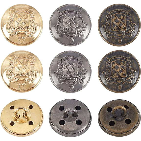 18pcs Metal Blazer Button Set Crown Vintage Shank Buttons 14.5mm for Blazer Suits Coat Uniform and Jacket - Antique Golden
