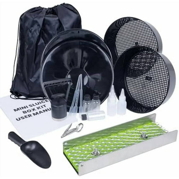 18pcs Mini Sluice Box Gold Panning Kit, Portable Aluminum Alloy Mining Equipment for Adults, Includes Gold Pan, Classifier Screen, Separating Magnet, Backpack & Accessories$$