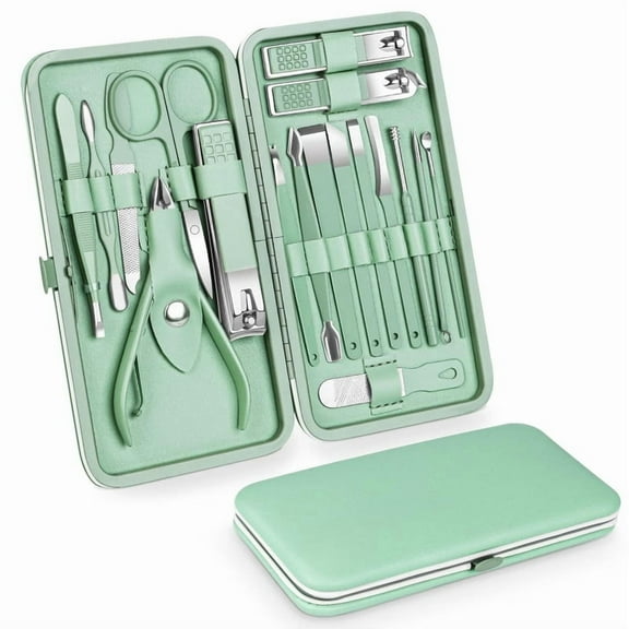 18pcs Nail Kit for Purse - Manicure Set & Pedicure Tools with Leather Case, Stainless Steel Clippers, Scissors, Tweezers, Ear Pick, Travel Hygiene Grooming Kit, Professional Care Set