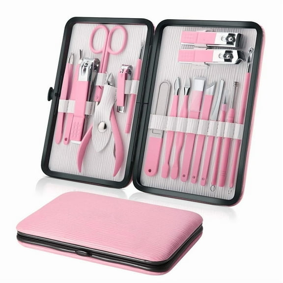18pcs Nail Kit for Purse - Manicure Set & Pedicure Tools with Leather Case, Stainless Steel Clippers, Scissors, Tweezers, Ear Pick, Travel Hygiene Grooming Kit, Professional Care Set