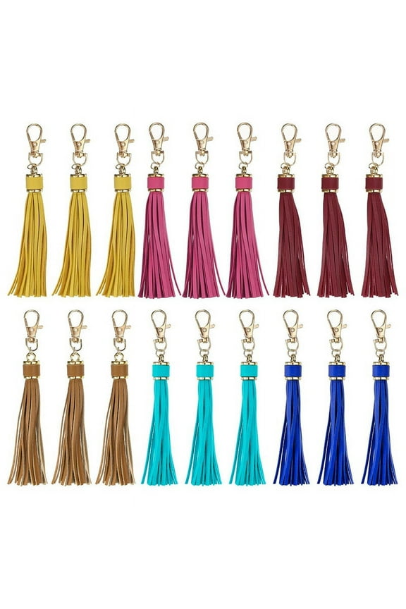 18pcs PU Leather Tassels, 5.9 Inch Keychain Tassel Charm with Lobster Swivel for Jewelry Making, Handbag
