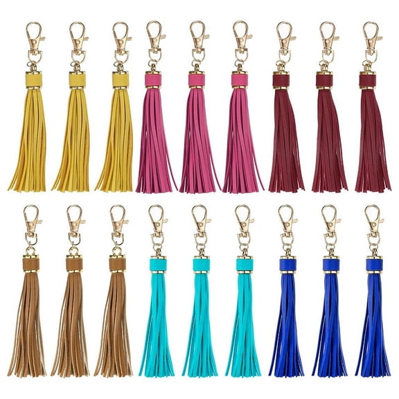 18pcs PU Leather Tassels, 5.9 Inch Keychain Tassel Charm with Lobster Swivel for Jewelry Making, Handbag
