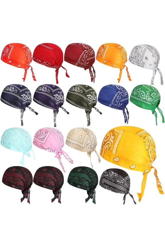 18pcs Paisley Skull Cap Bandanas, Breathable Quick-Dry Stretch Durag Beanie Skull Head Wraps for Men Women, Lightweight Elastic Biker Cap for Cycling, Unisex Pack Multi-Color Paisley Print Headwear