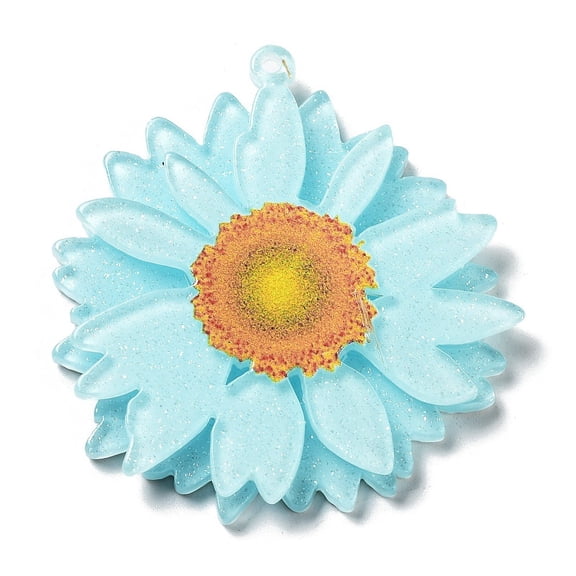 18pcs Printed Transparent Acrylic Pendants 3D Flower Charms Light Cyan 42.5x40x4mm Hole: 1.5mm