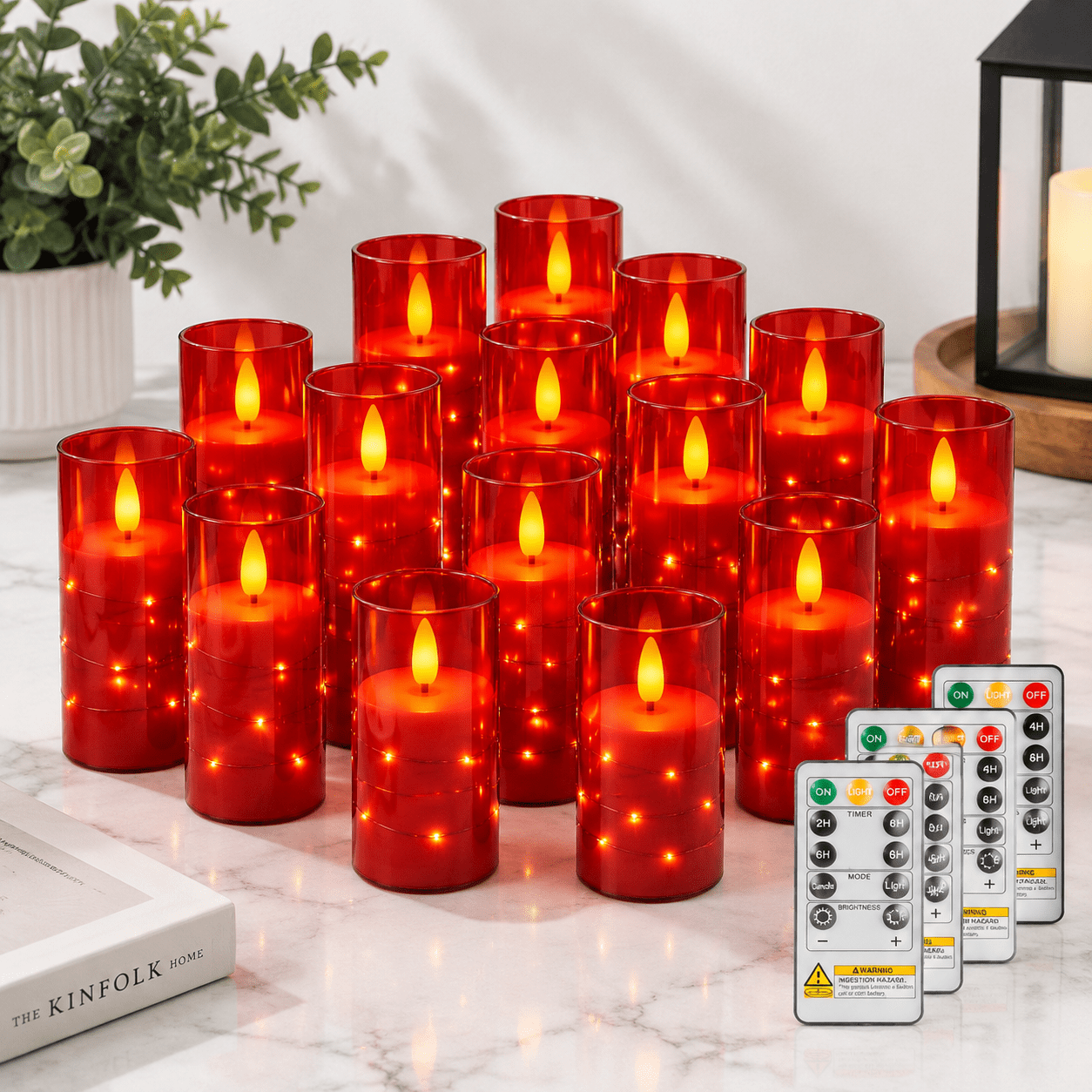 Skip Remote Operating 18pcs-Red Candles with Remote Timer, Embedded String Lights, Operated ...