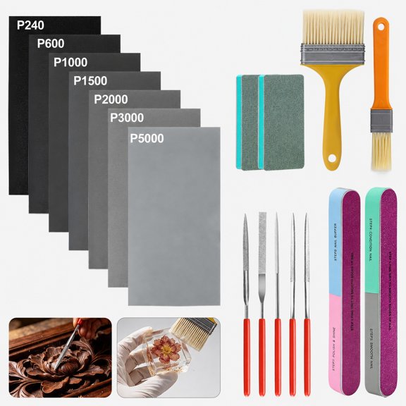 Resin Casting Polishing Kit, EEEkit Resin Sanding Tool Kit, Wet Dry Sandpaper Set for Epoxy Resin Crafts