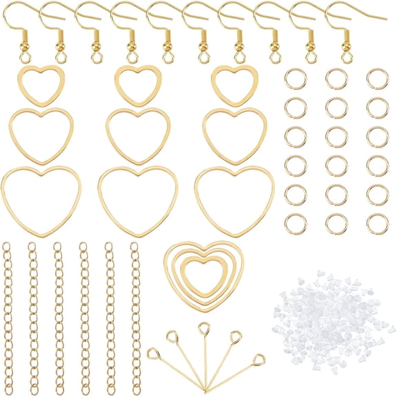 18pcs Stainless Steel Heart Linking Rings Drop Earring DIY Making Kit Chain Extenders with 50pcs Open Jump Rings 30pcs Earring Hooks Golden and Light Gold Black DIY