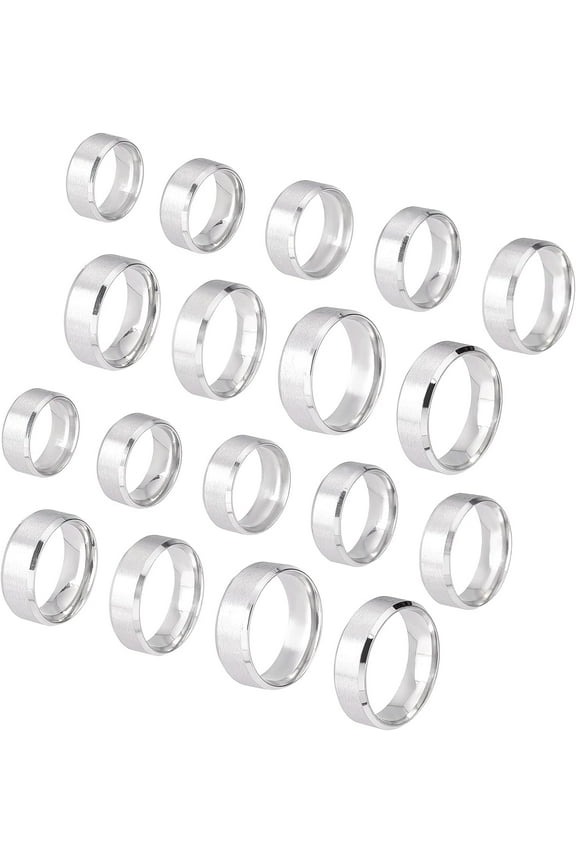 18pcs Stainless Steel Plain Ring - 9 Sizes, Laser Inscription Blank Finger Ring for Bracelets, Necklaces & Jewelry Making