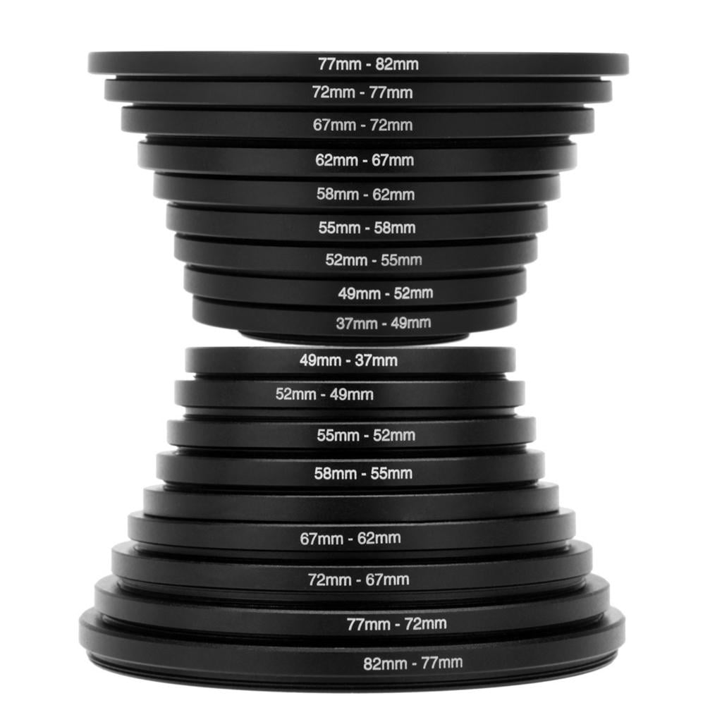 Filter Adapter Rings 18pcs Step Up / Down Lens Filter Ring Adapter Set Metal Filter Adapter ...