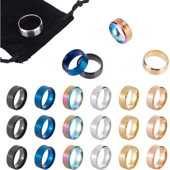 18pcs Titanium Steel Wide Band Finger Rings 6 Colors Laser Inscription Plain Blank Finger Ring Size 7 Wedding Ring Classical Plain Ring for Jewelry Making GiftMixed Color