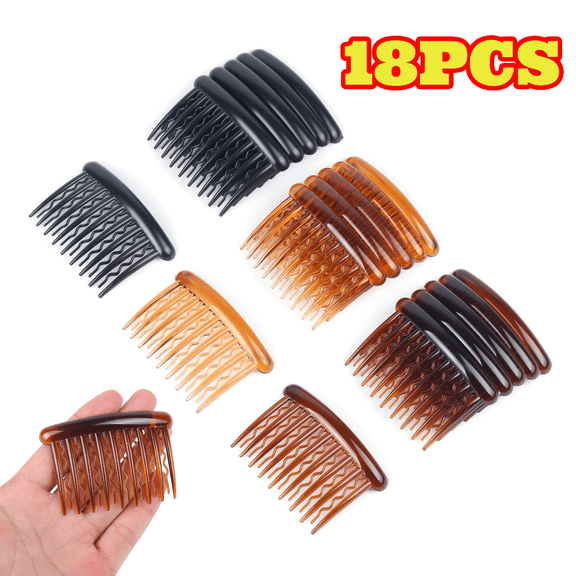 18pcs Tortoise Side Combs Plastic Teeth Hair Comb for Fine Hair Thin Hair Accessories, Black and Brown