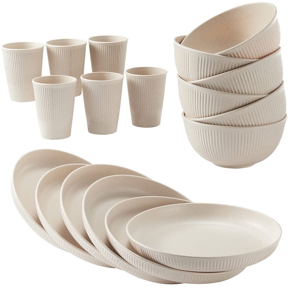 18pcs Wheat Straw Dinnerware Sets Unbreakable Reusable Set Kitchen Cups Plates And Dishwasher Microwave Safe