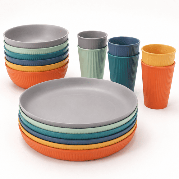 18plastic Camping Plates And Sets For 6 Unbreakable