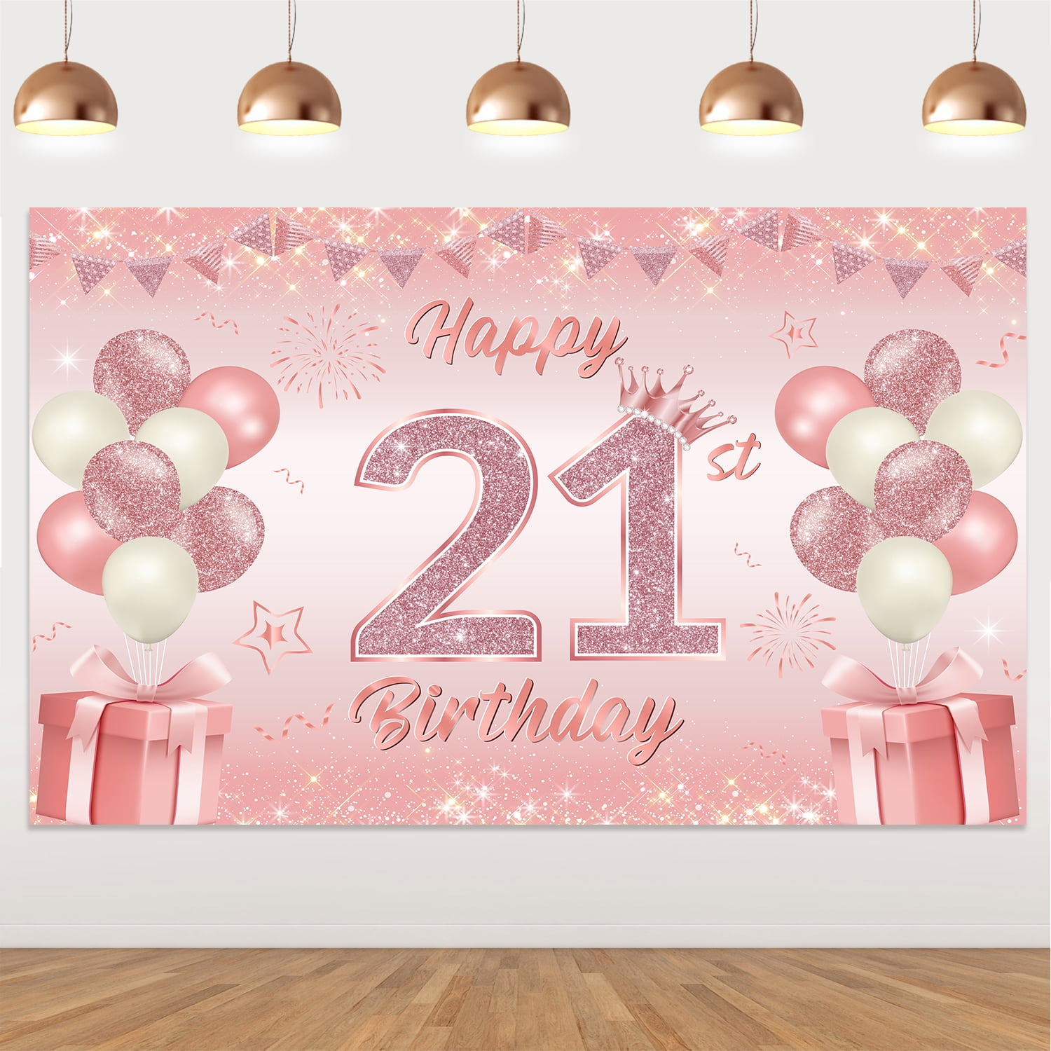 18th 21st 30th 40th Birthday Backdrop Banner Rose Gold Happy Birthday ...